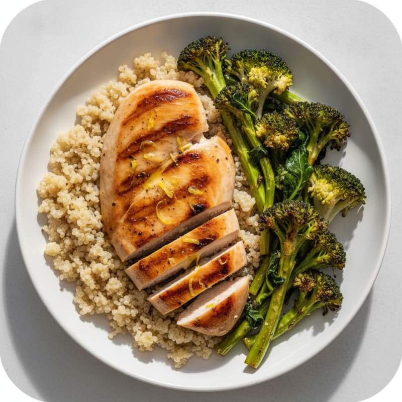 Grilled Chicken Breast with Quinoa and Roasted Broccoli