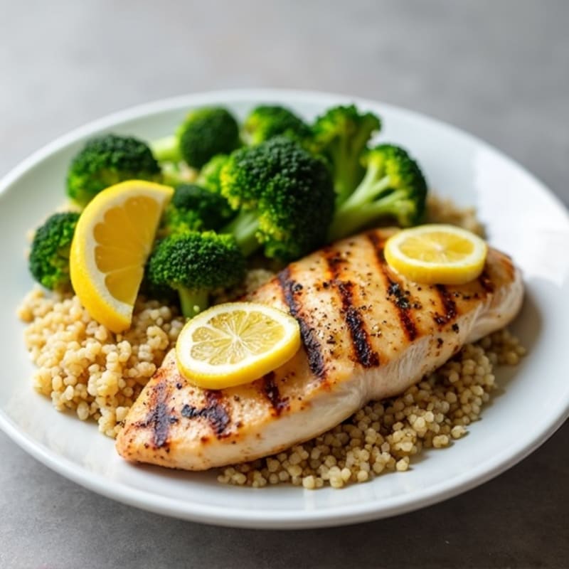 Grilled Lemon Chicken Breast with Steamed Broccoli and Quinoa