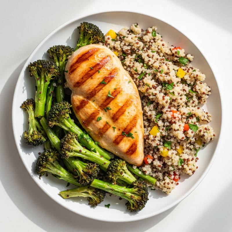 Grilled Chicken Breast with Quinoa and Roasted Broccoli