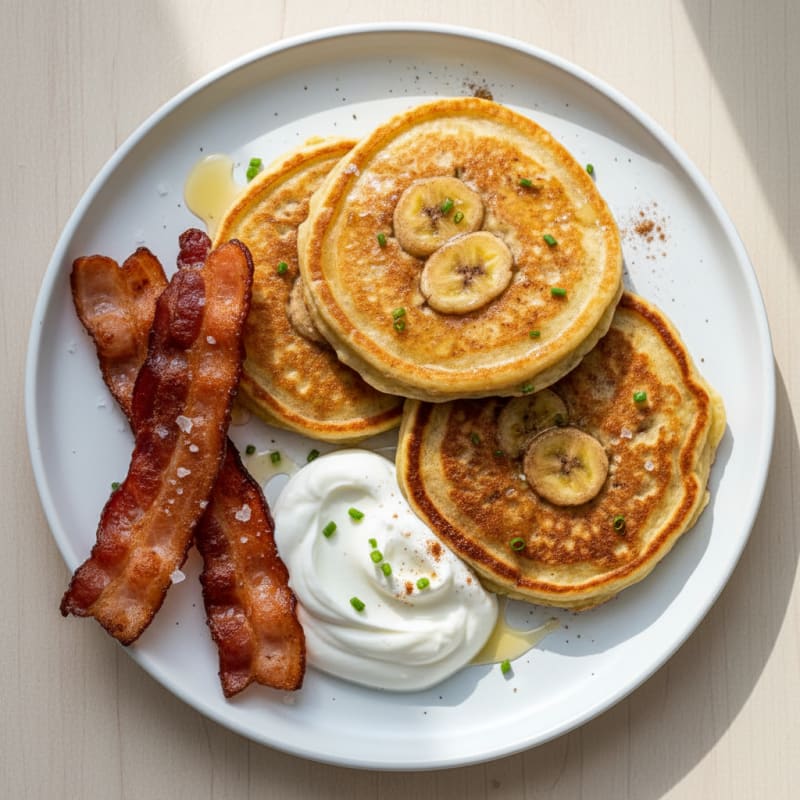 Banana Egg Pancakes with Turkey Bacon