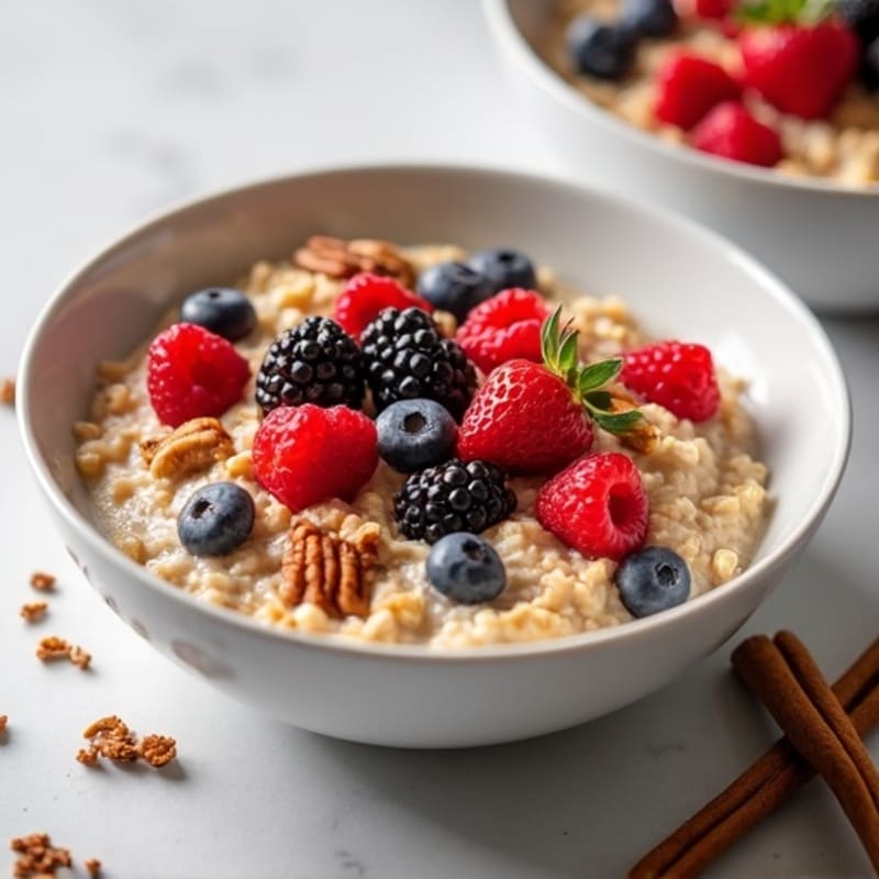 Creamy Spiced Protein Oatmeal with Berries and Crunchy Pecans