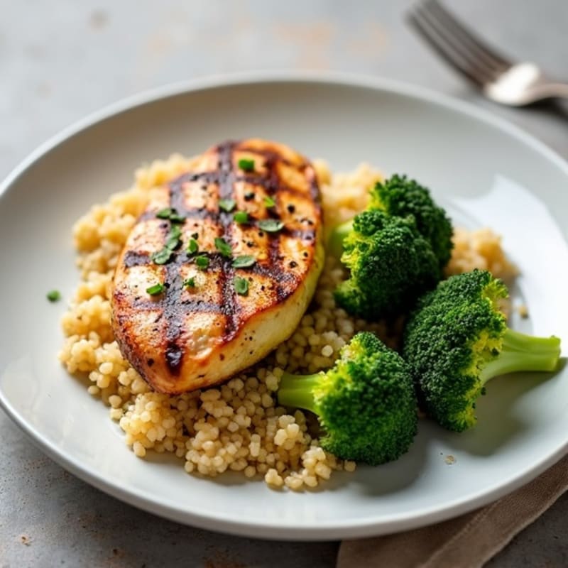 Grilled Chicken Breast with Quinoa and Roasted Broccoli