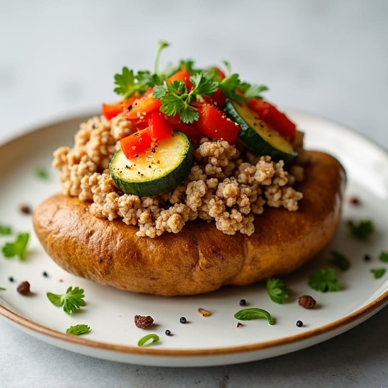 Crispy Baked Potato with Lean Ground Turkey and Roasted Vegetables