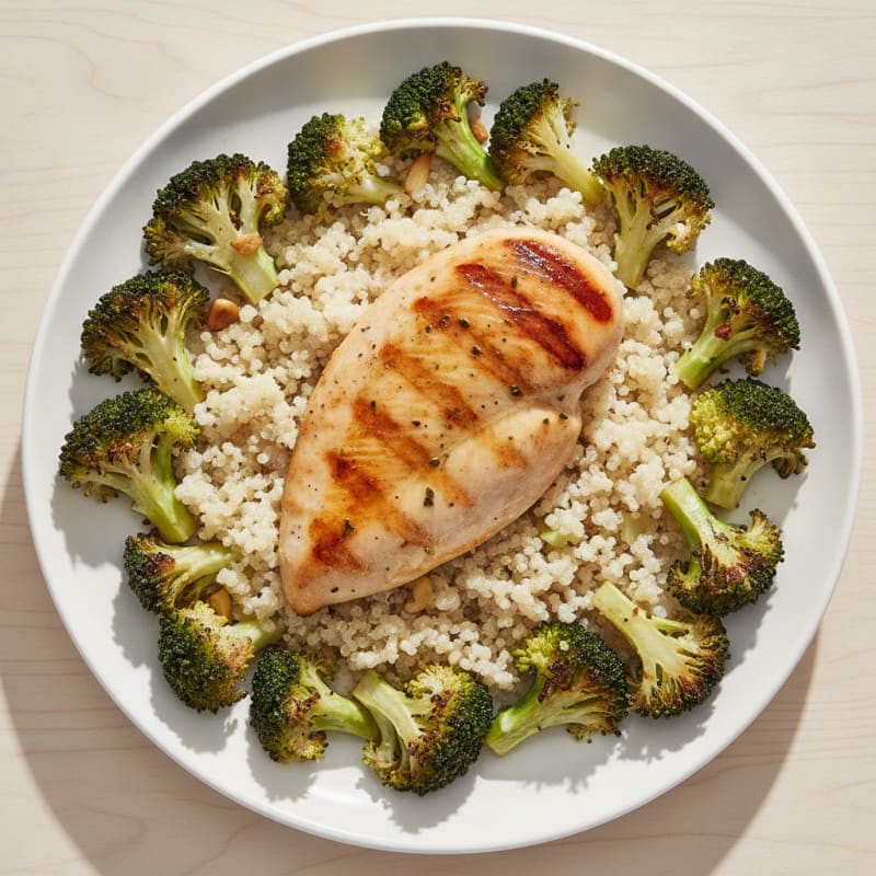Grilled Chicken Breast with Roasted Broccoli and Quinoa