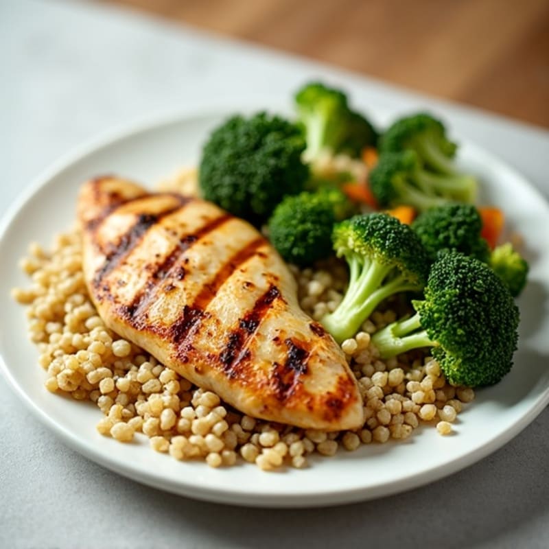 Grilled Chicken Breast with Quinoa and Roasted Broccoli