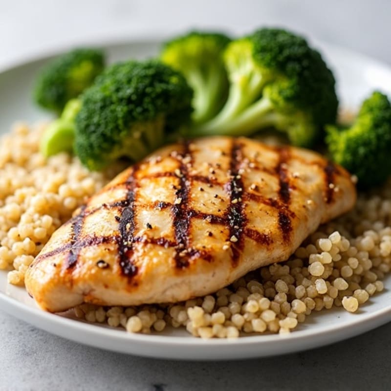 Grilled Chicken Breast with Quinoa and Roasted Broccoli
