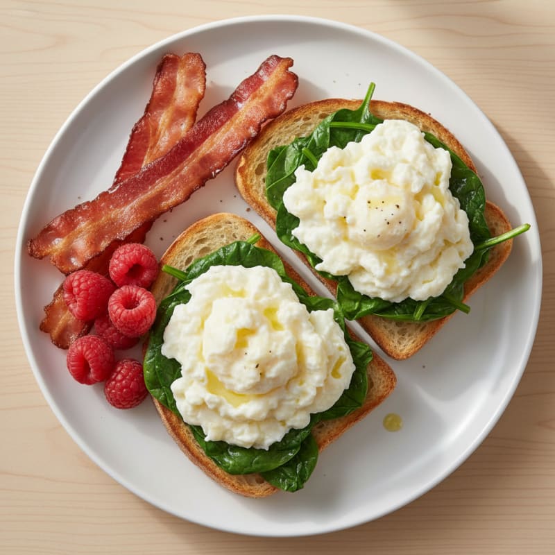 Egg White and Spinach Sourdough Toast with Turkey Bacon