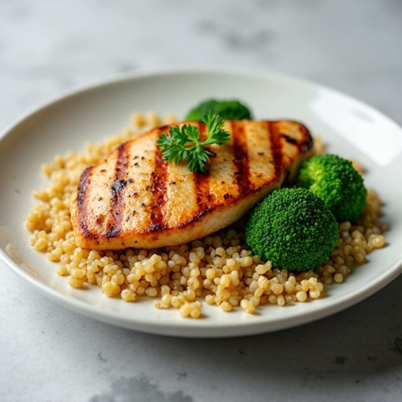 Grilled Chicken Breast with Quinoa and Steamed Broccoli