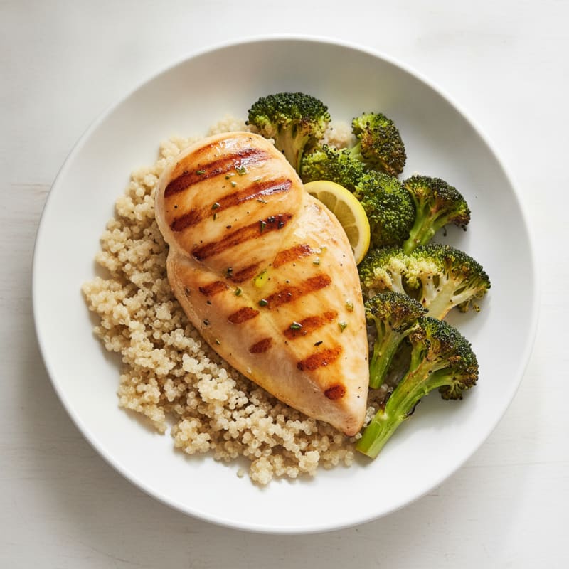Grilled Chicken Breast with Quinoa and Roasted Broccoli