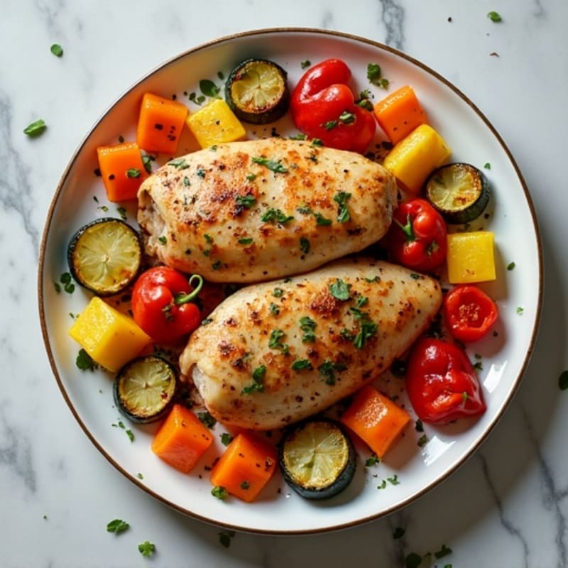 Sheet Pan Herb-Roasted Chicken with Rainbow Vegetables