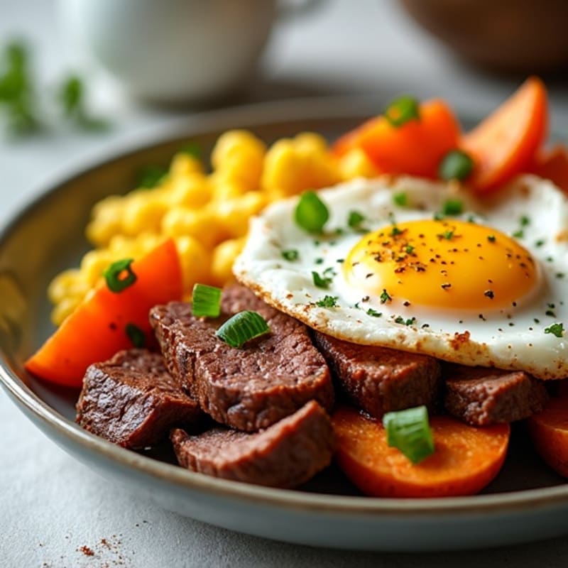 Steak and Egg Scramble with Roasted Sweet Potatoes