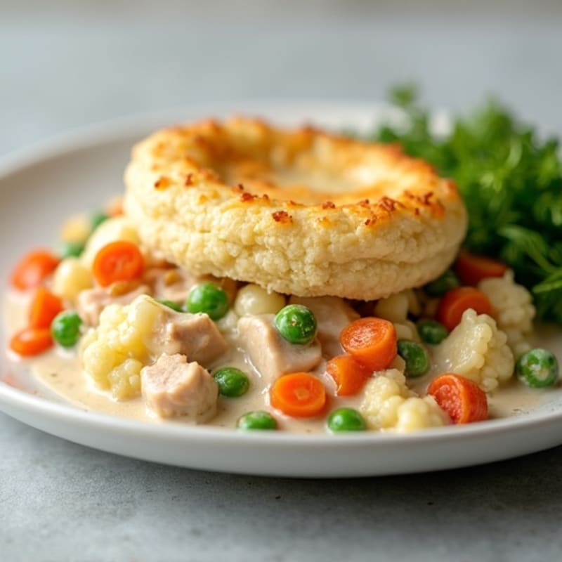 Healthy Creamy Chicken Pot Pie with Crispy Topping