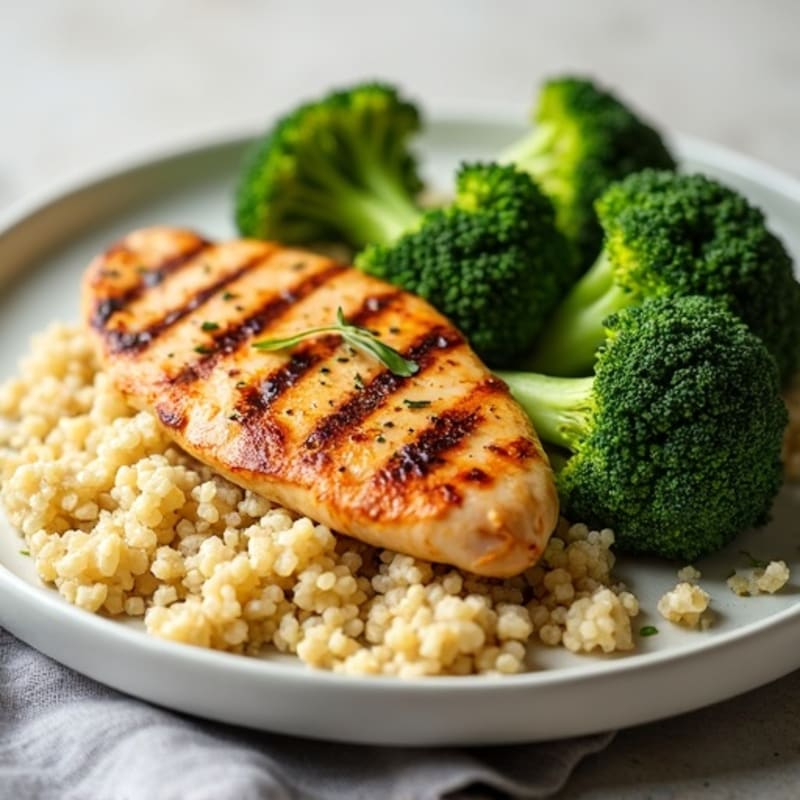Grilled Chicken Breast with Roasted Broccoli and Quinoa