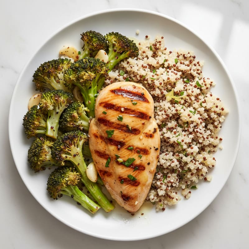 Grilled Chicken Breast with Quinoa and Roasted Broccoli