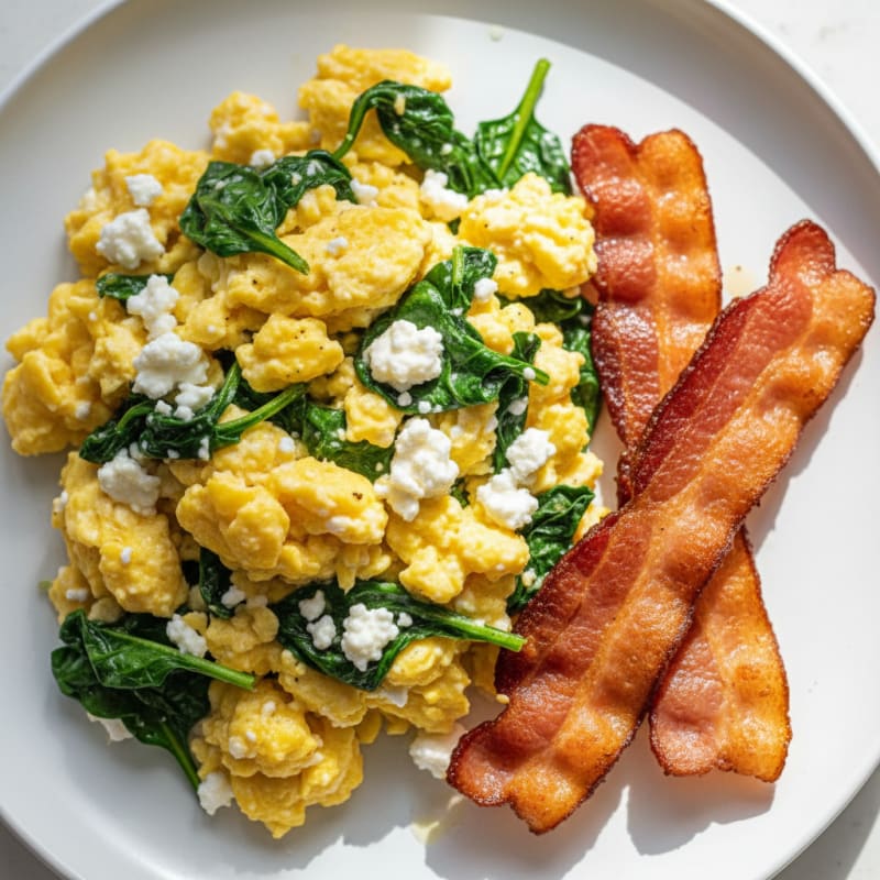 Cottage Cheese Scramble with Spinach and Turkey Bacon