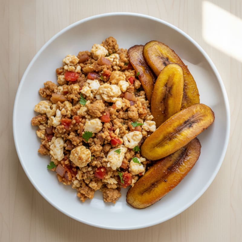 Egg White and Turkey Picadillo Scramble with Plantain