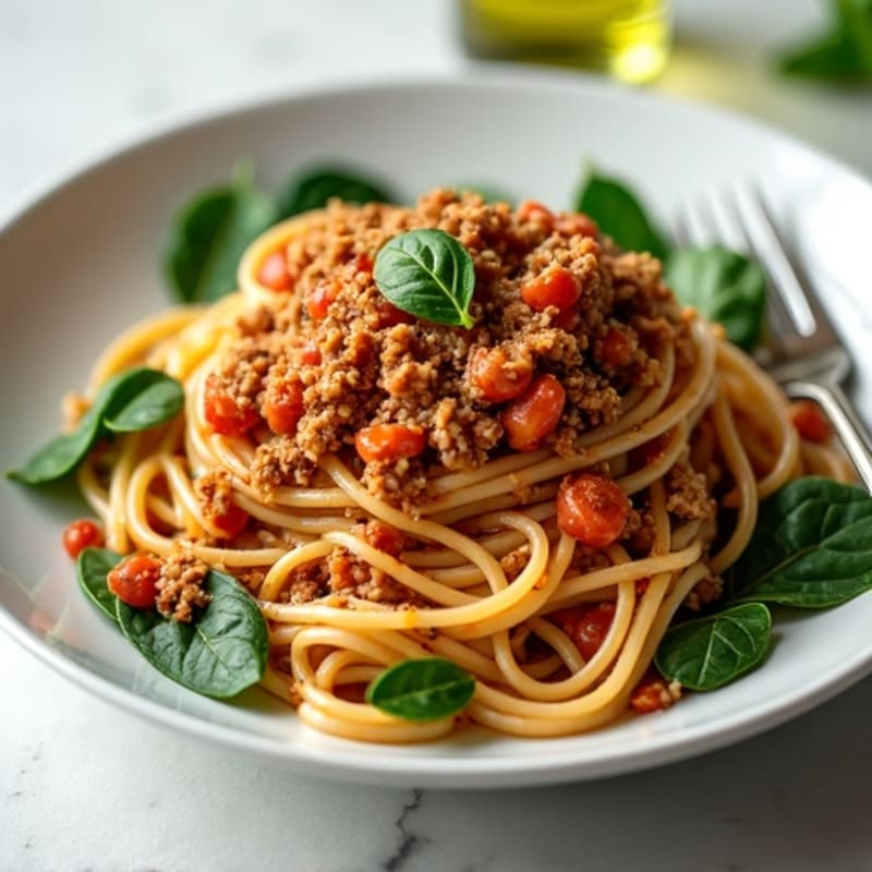 Whole Wheat Spaghetti with Hearty Turkey Bolognese and Fresh Spinach