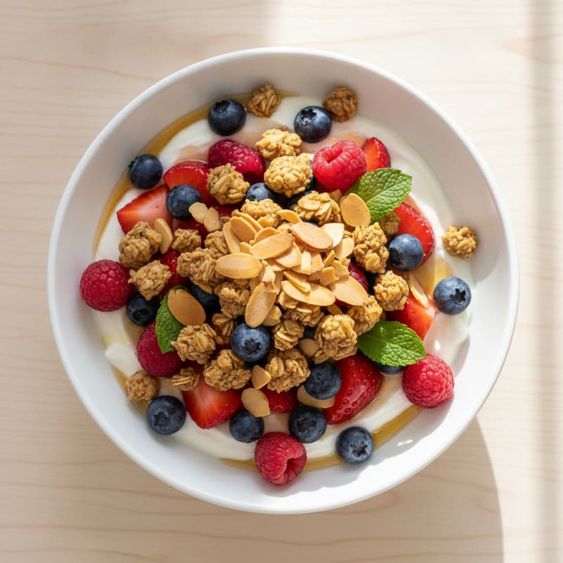 Creamy Greek Yogurt Parfait with Mixed Berries and Almonds