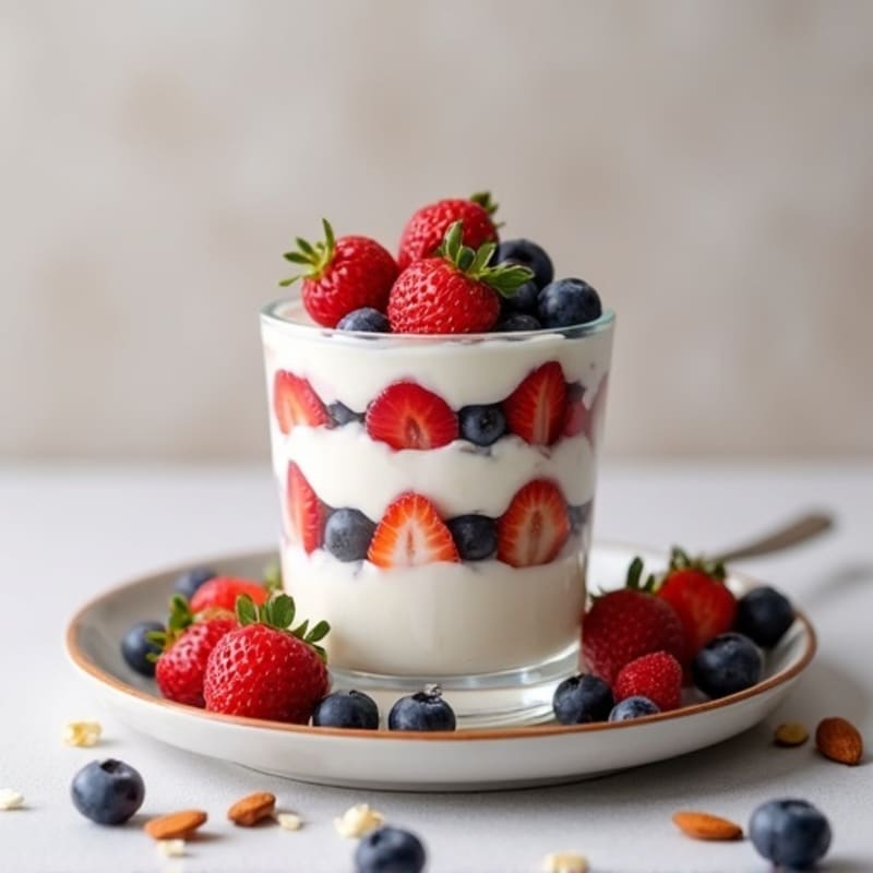 Greek Yogurt Protein Parfait with Mixed Berries and Almonds