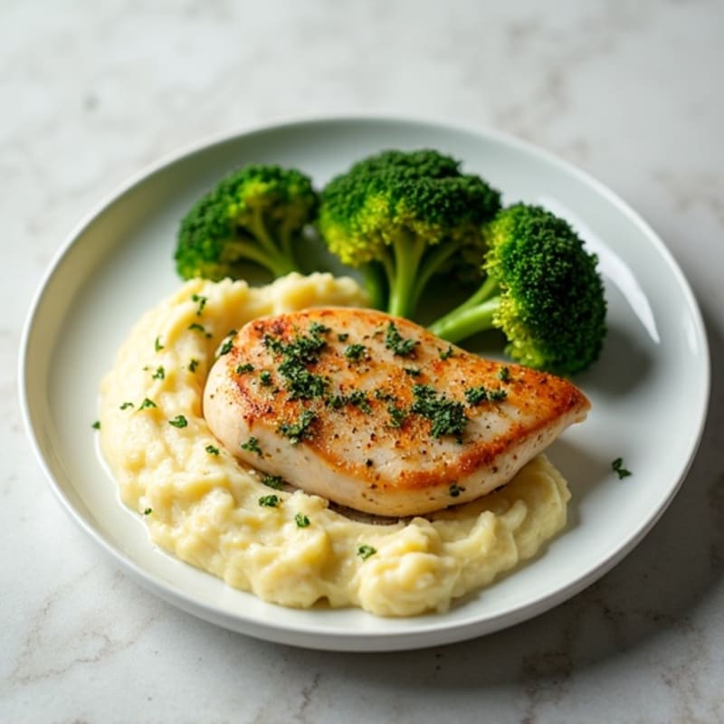 Herb-Roasted Chicken with Creamy Garlic Mashed Potatoes and Roasted Broccoli