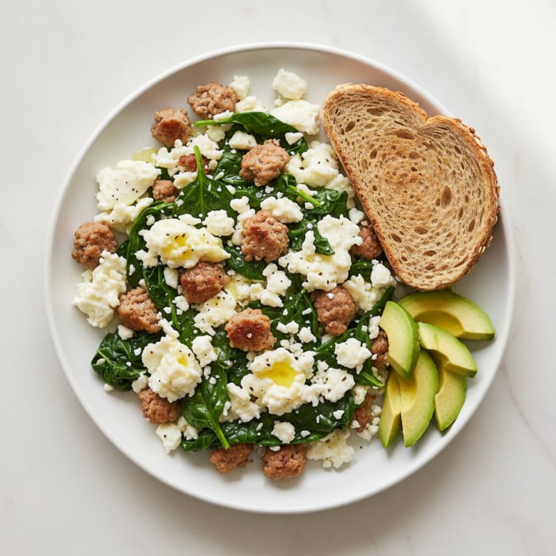 Egg White and Turkey Sausage Scramble with Spinach and Feta
