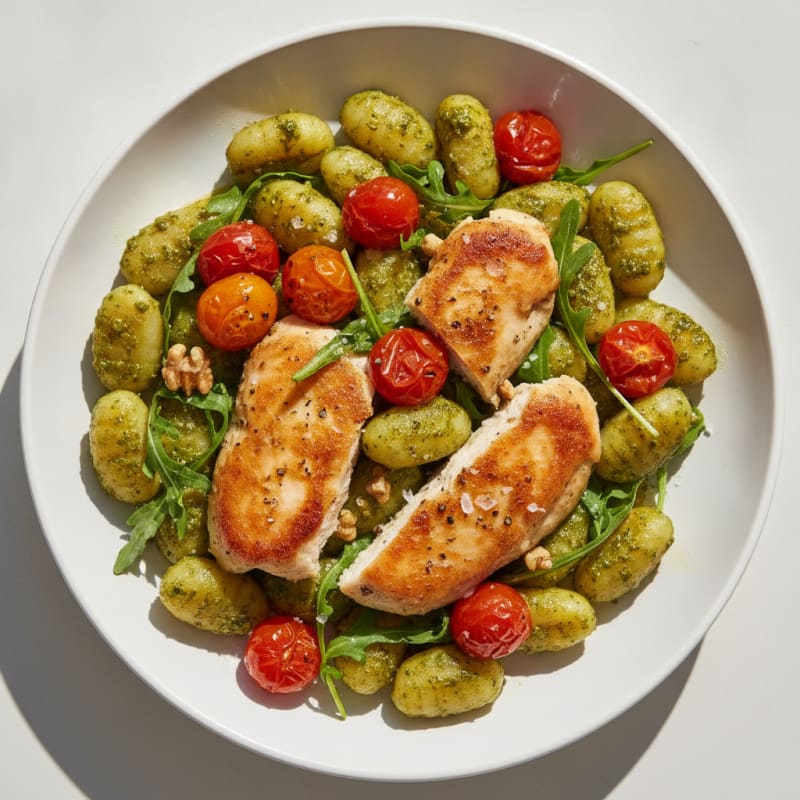Gnocchi with Arugula Pesto and Cherry Tomatoes