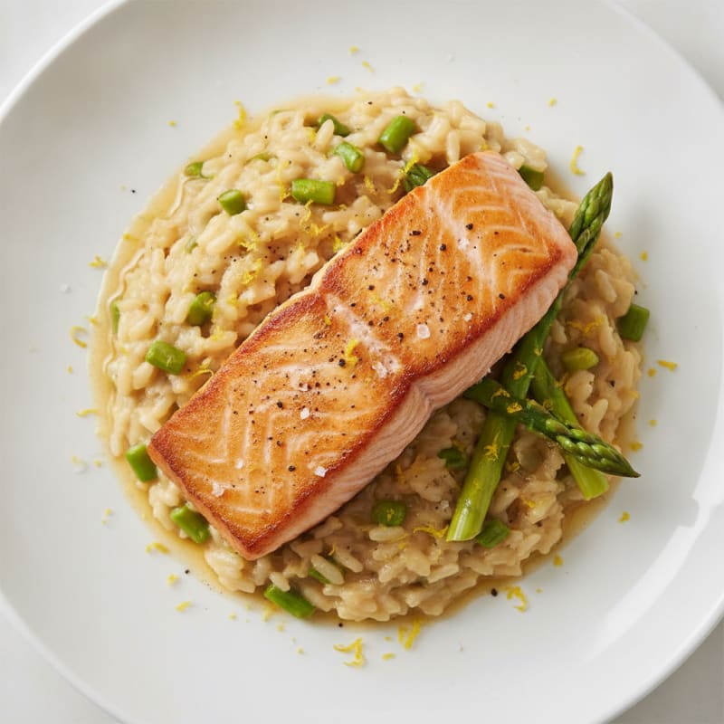 Pan-Seared Salmon with Bone Broth Risotto