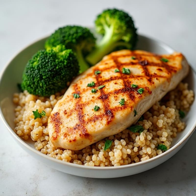 Grilled Chicken Breast with Roasted Broccoli and Quinoa