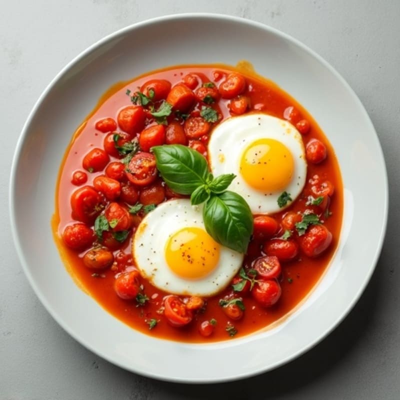 Silky Poached Eggs in Spiced Tomato and Bell Pepper Sauce