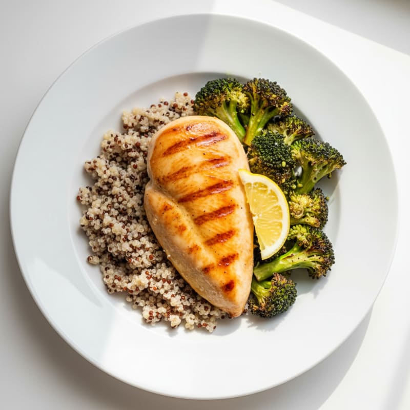 Grilled Chicken Breast with Quinoa and Roasted Broccoli
