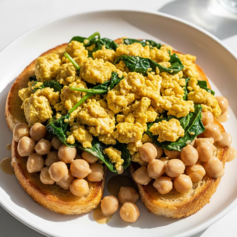 Creamy Tofu Scramble with Spinach and Chickpea Toast