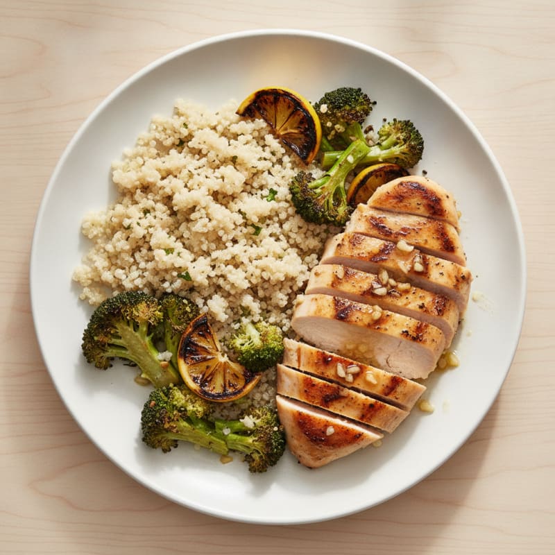 Grilled Chicken Breast with Quinoa and Roasted Broccoli