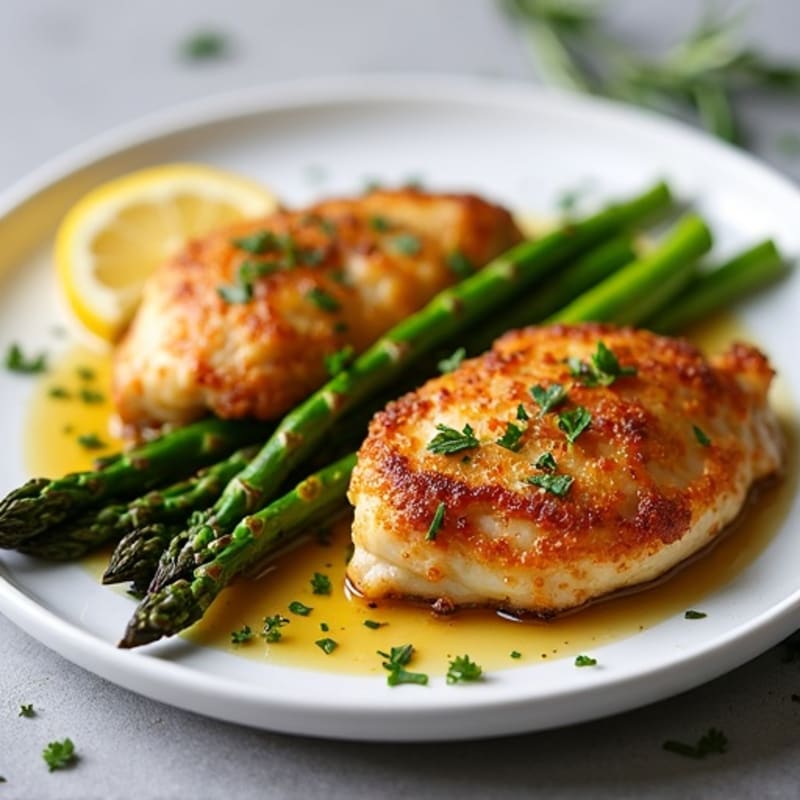 Crispy Baked Lemon-Herb Chicken Thighs with Roasted Asparagus