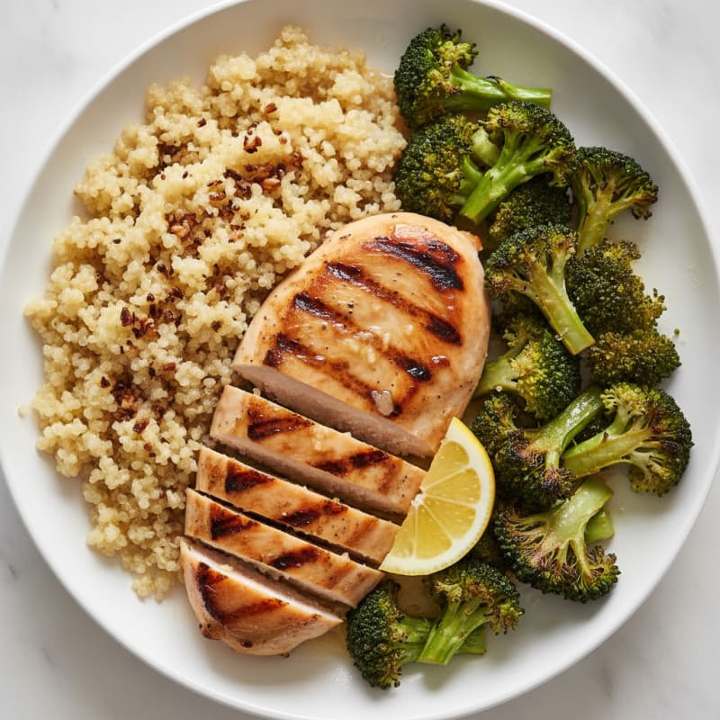 Grilled Chicken Breast with Roasted Broccoli and Quinoa