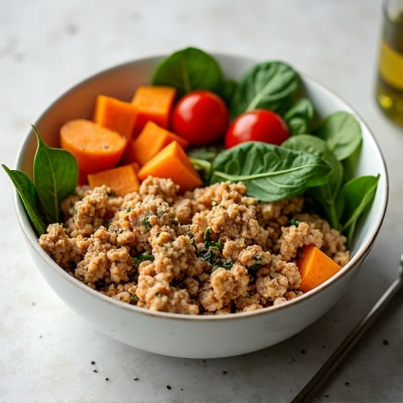 Herb-Seasoned Ground Chicken Bowl with Roasted Sweet Potatoes