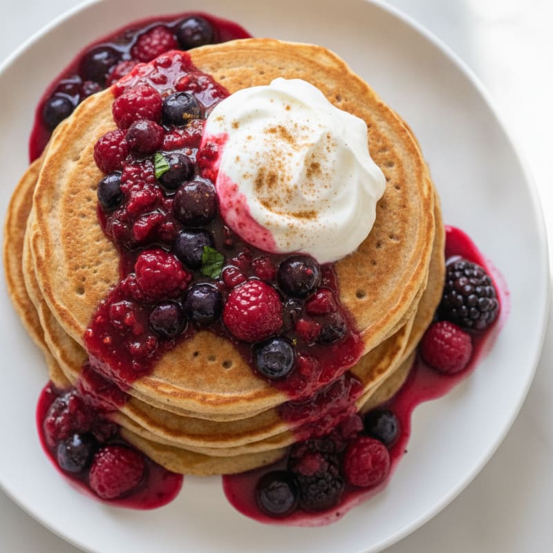 Greek Yogurt Protein Pancakes with Berry Compote
