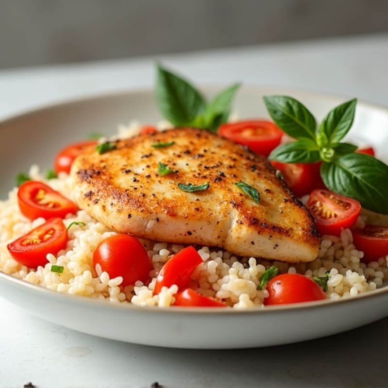Savory Tomato Bell Pepper Rice with Pan-Seared Chicken