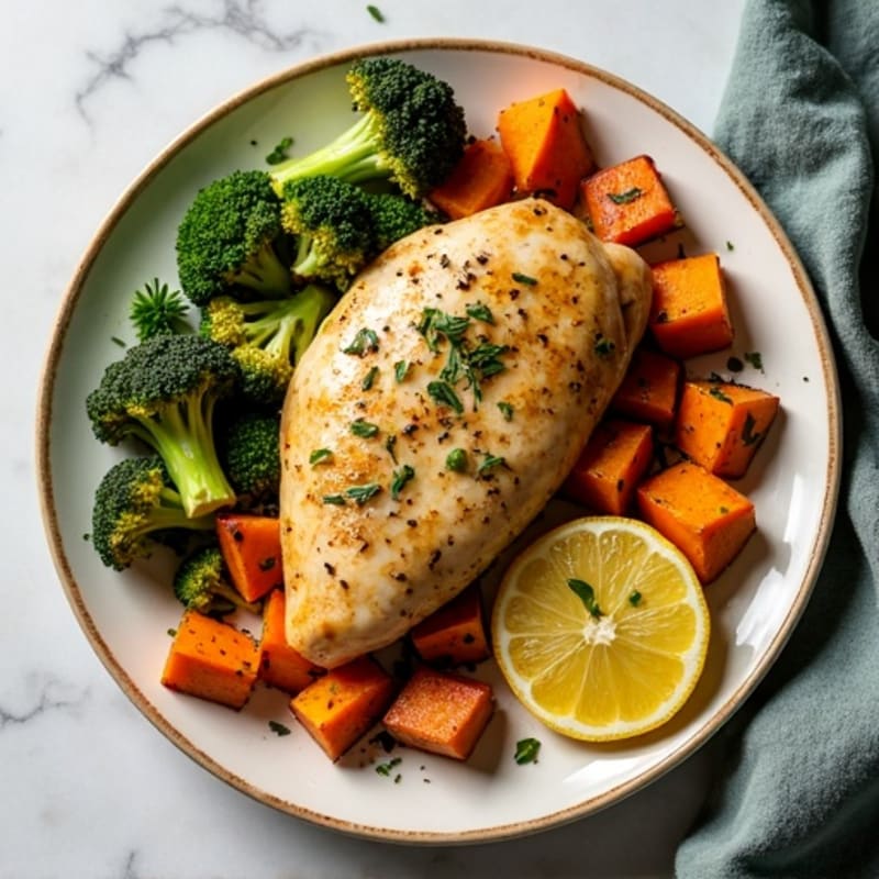 Sheet Pan Lemon Herb Chicken with Roasted Broccoli and Sweet Potatoes