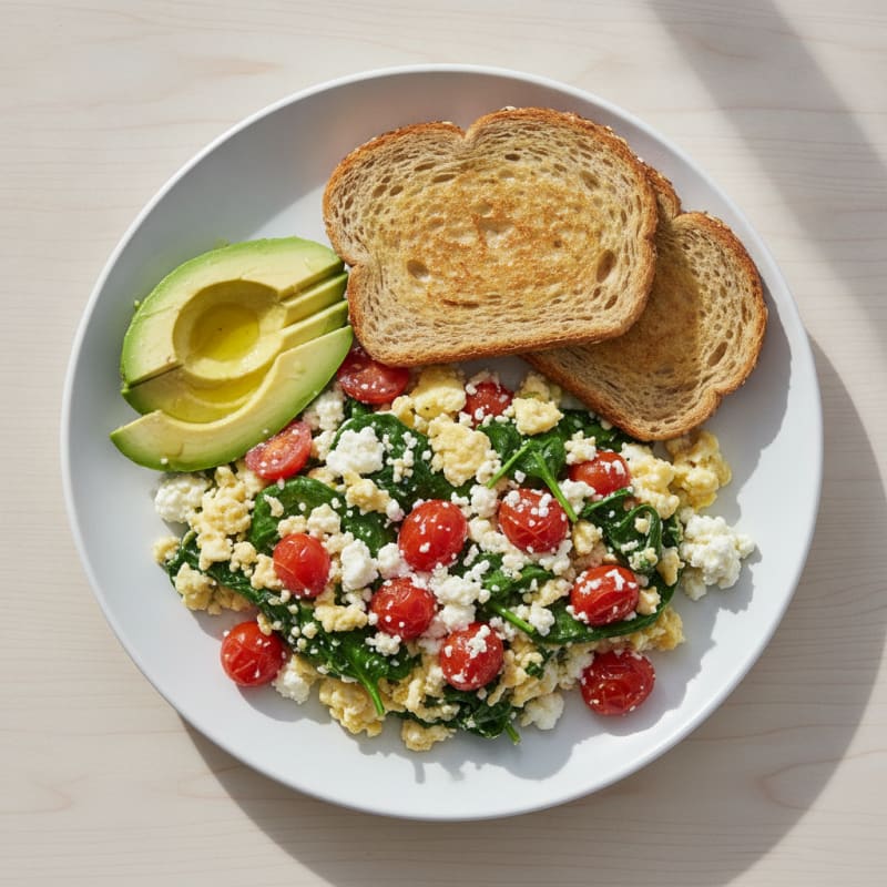 Cottage Cheese Scramble with Spinach and Cherry Tomatoes