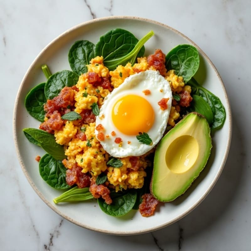 Cottage Cheese Scramble with Spinach and Turkey Bacon