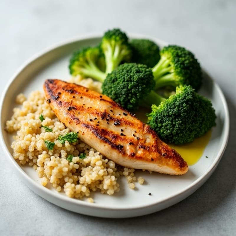 Grilled Chicken Breast with Quinoa and Steamed Broccoli