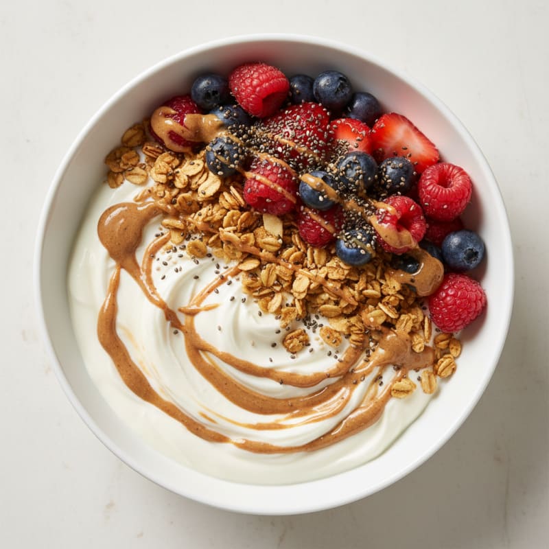 Greek Yogurt Protein Bowl with Mixed Berries and Almond Butter