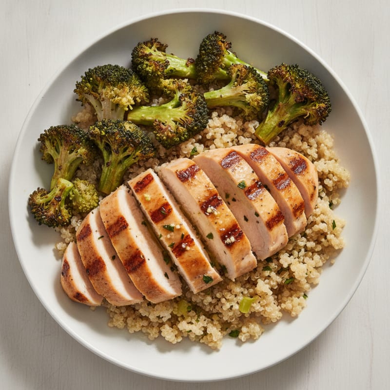 Grilled Chicken Breast with Quinoa and Roasted Broccoli