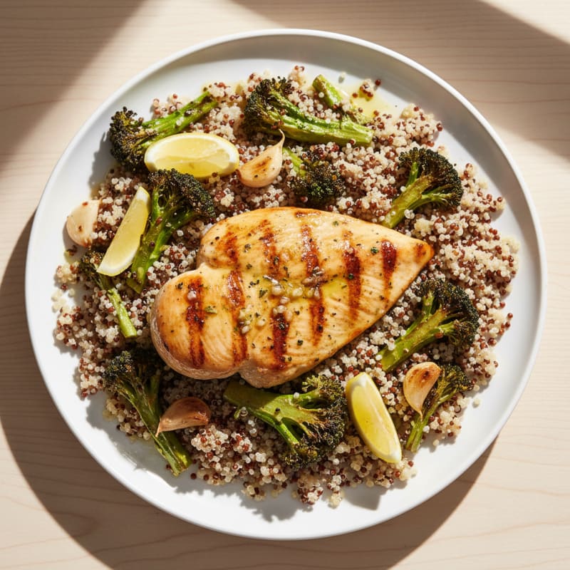 Grilled Chicken Breast with Quinoa and Roasted Broccoli