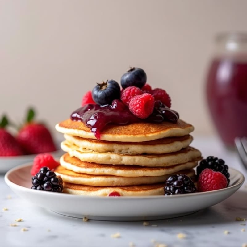 Fluffy Protein Pancakes with Berry Compote