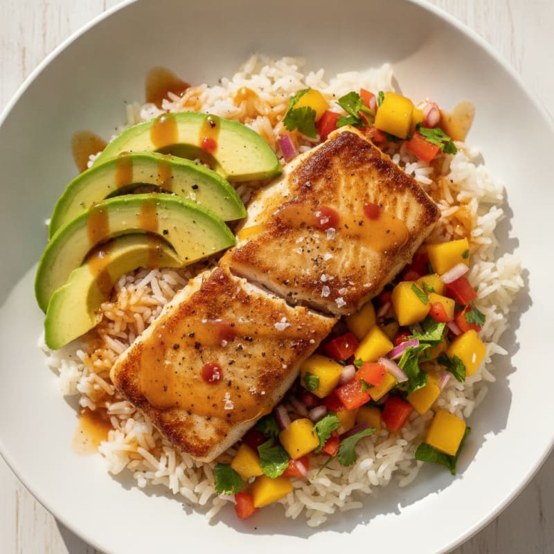 Mahi Bowl with Avocado and Sweet-Sour Salsa