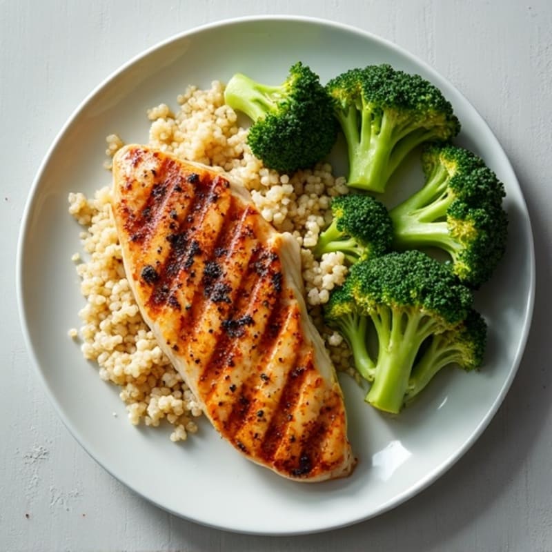 Grilled Chicken Breast with Quinoa and Steamed Broccoli