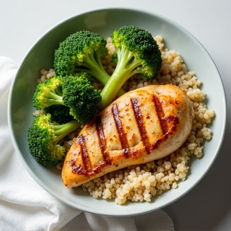 Grilled Chicken Breast with Roasted Broccoli and Quinoa