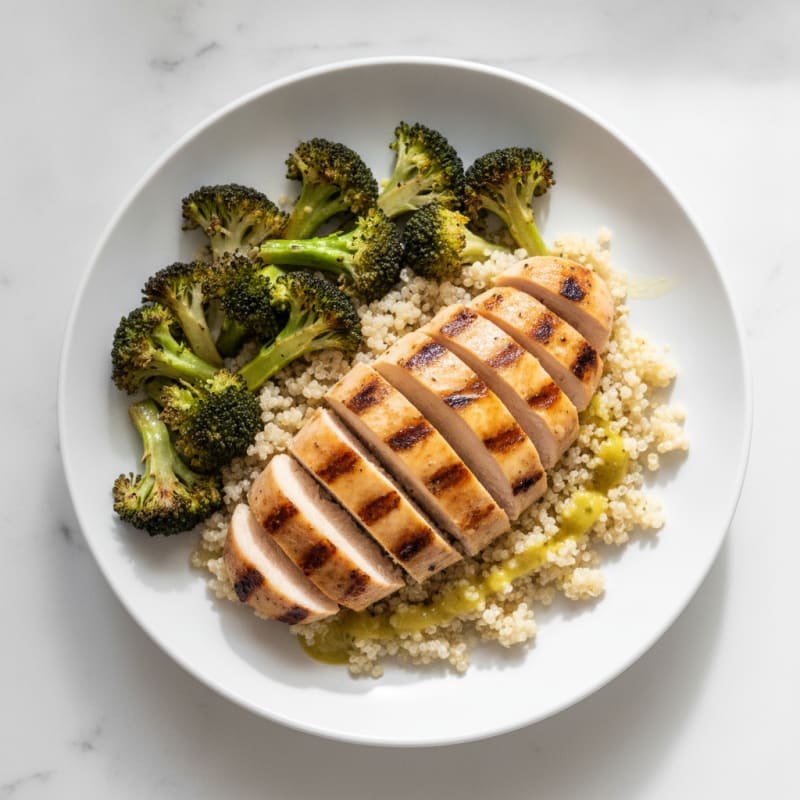 Grilled Chicken Breast with Quinoa and Roasted Broccoli