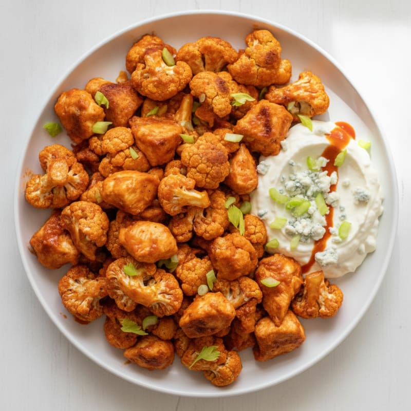 Buffalo Cauliflower and Chicken Bites with Blue Cheese Dip